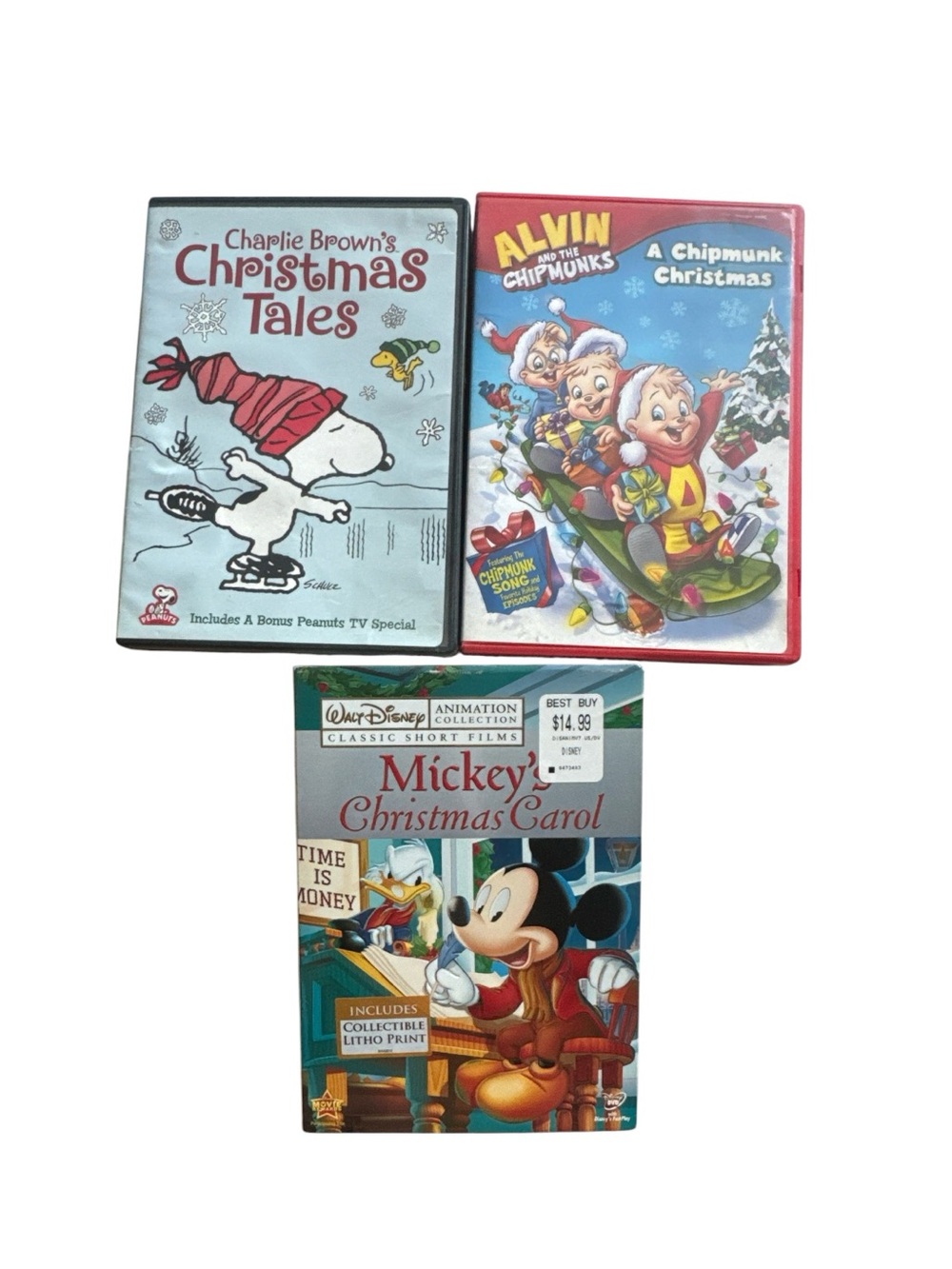 Bundle of Kids Christmas Cartoons DVDS Featuring Mickey Alvin and Snoopy Lot Set